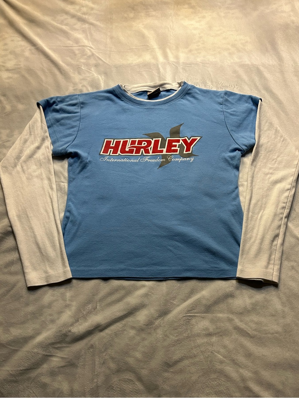 Vintage Hurley Layered Long Sleeve Shirt Y2K Blue Graphic Baby Tee S